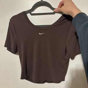 Nike Brown Scoop Neck Short Sleeve Crop Top